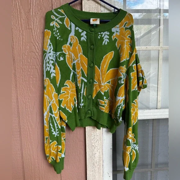 Farm Rio Green Leaf Foilage Knit Cardigan - Picture 2 of 4